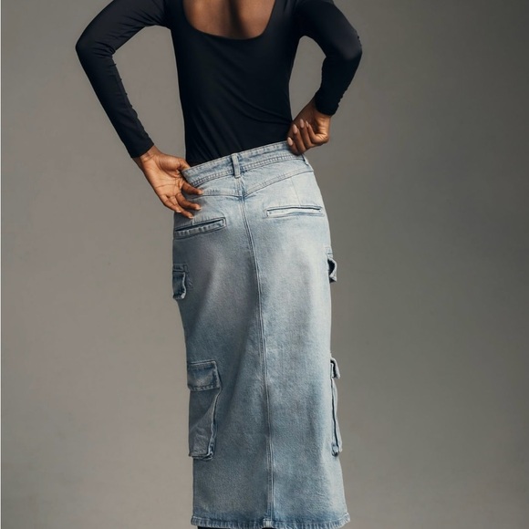 Pilcro Cargo Denim Midi Skirt, Front Slit, size 10, Stretch - Picture 3 of 10